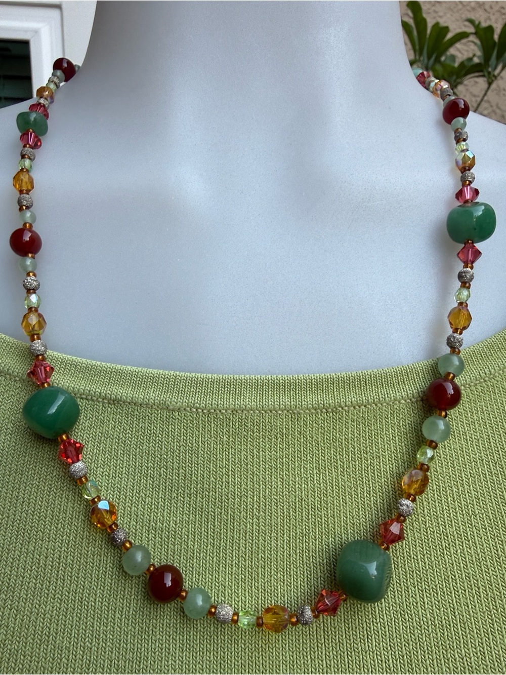 Vintage handcrafted agate/Swarovski crystals/silver necklace
